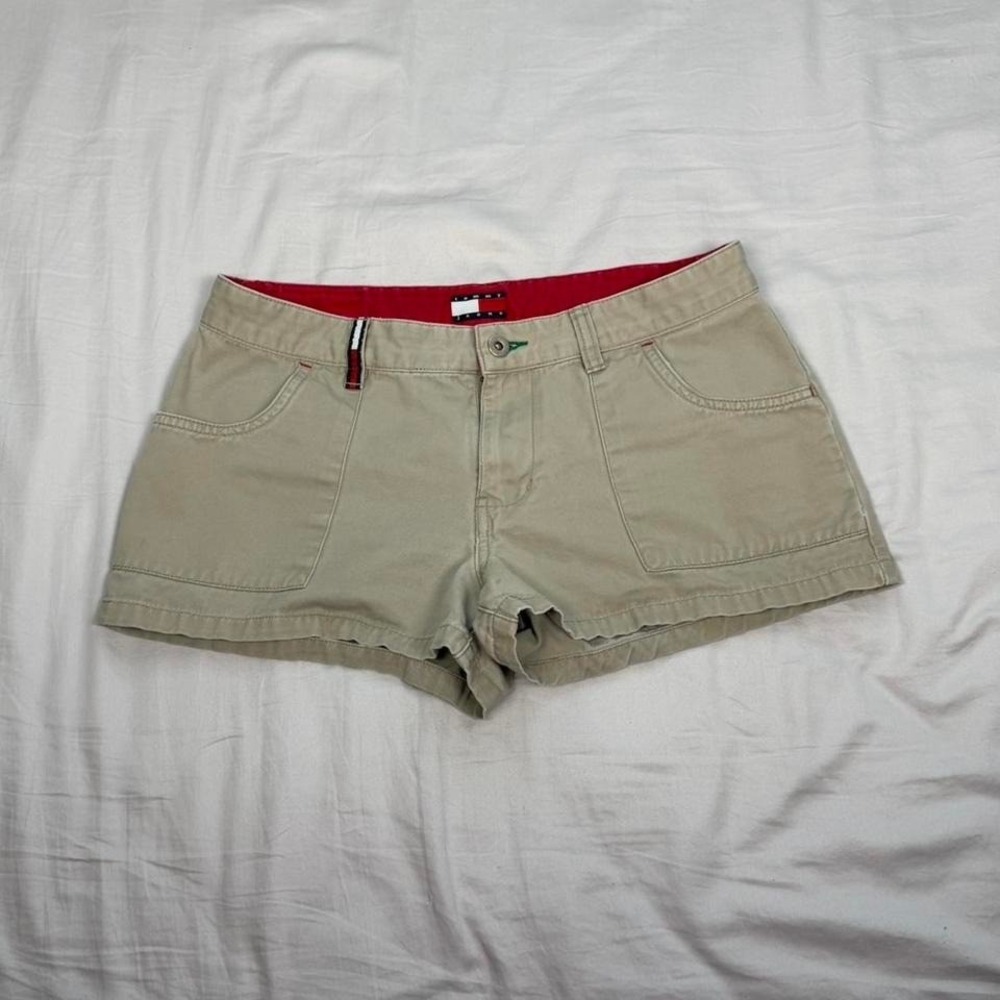 Vintage y2k 2001 Tommy Hilfiger tan micro mini shorts